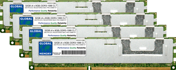 32GB (4 x 8GB) DDR3 1066MHz PC3-8500 240-PIN ECC REGISTERED DIMM (RDIMM) MEMORY RAM KIT FOR APPLE MAC PRO (2009 - MID 2010 - MID 2012)